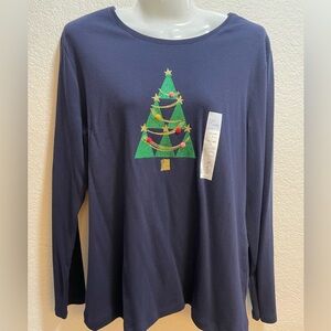 Croft & Barrow, Women’s Christmas 🎄 Classic Tee, Long Sleeve, Navy Blue, NWT
